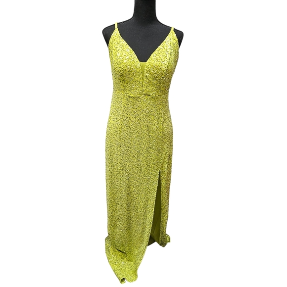 Amore Bella Green Sequin Halter Pull Over Maxi Evening Dress Sz L - Picture 1 of 9